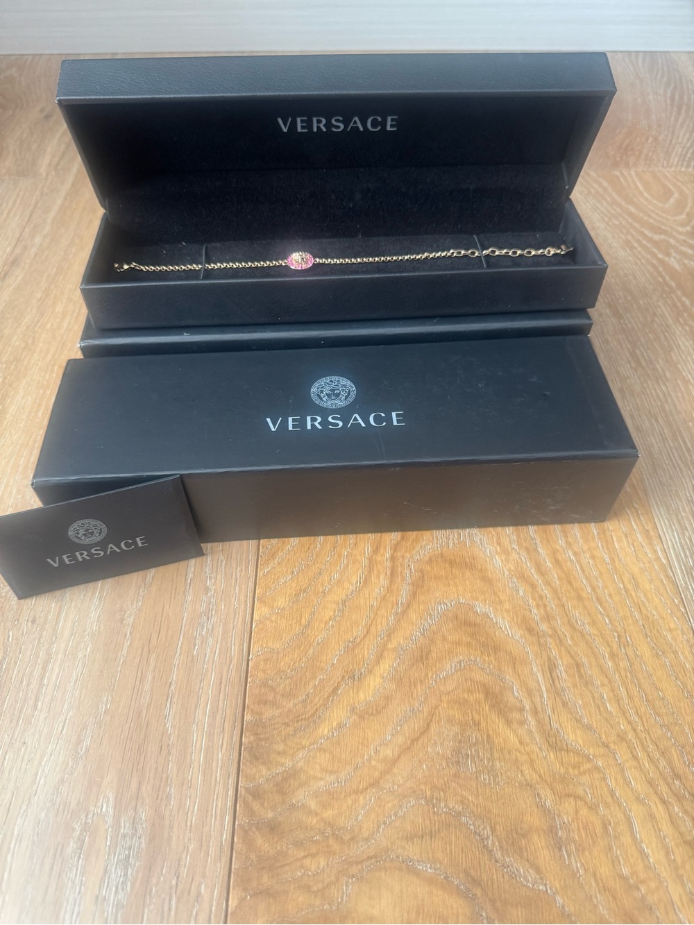 Versace Gold Link Bracelet with Pink Medallion